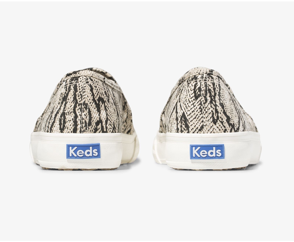 Slip Ons Keds Mujer Blancos/Negros - Double Decker Animal - 8795-WMEQV